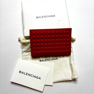 Balenciaga Folded Red Grid Leather Card Holder ✨